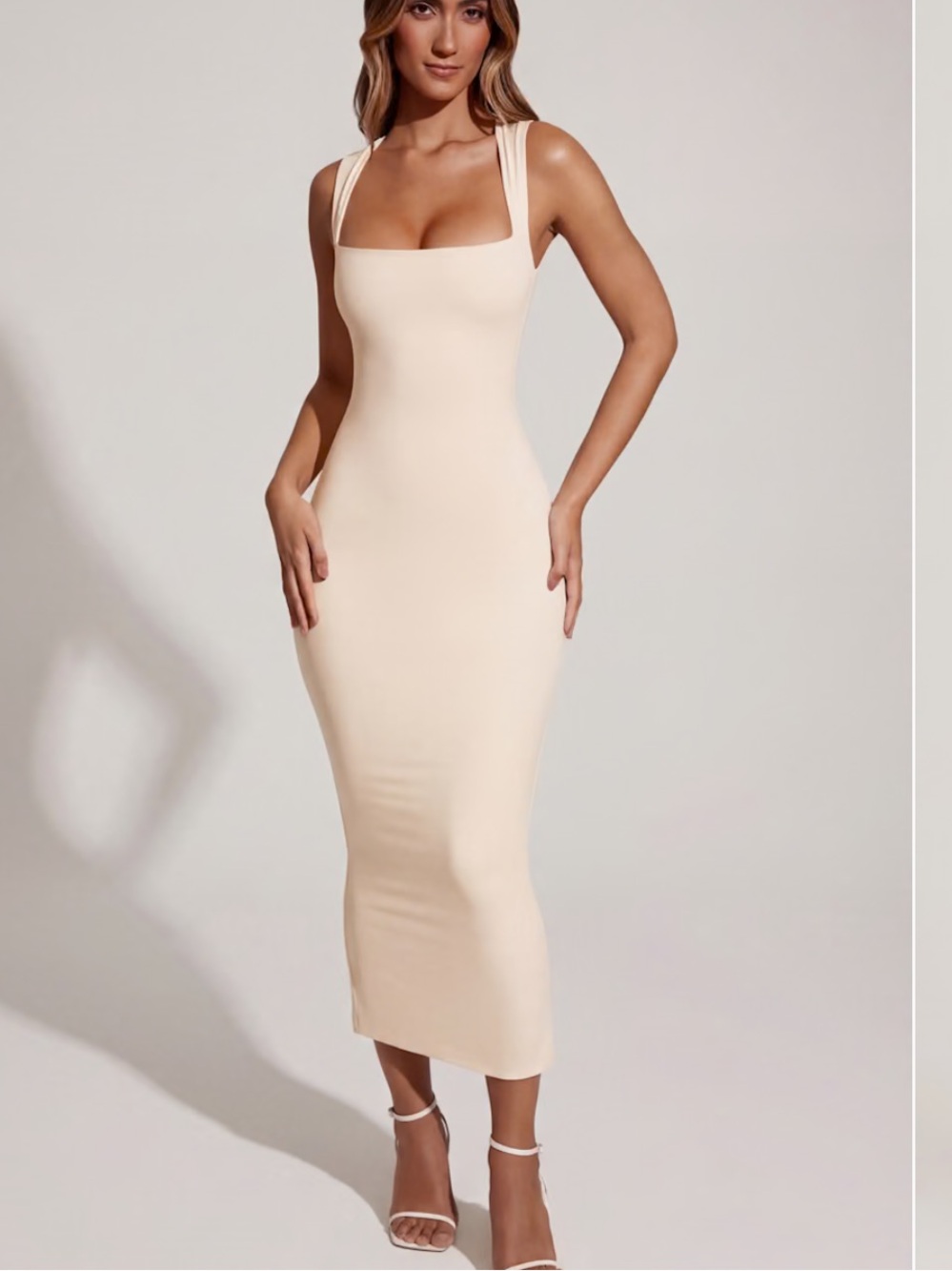 Oh Polly Square Neck Midi Dress in Ivory